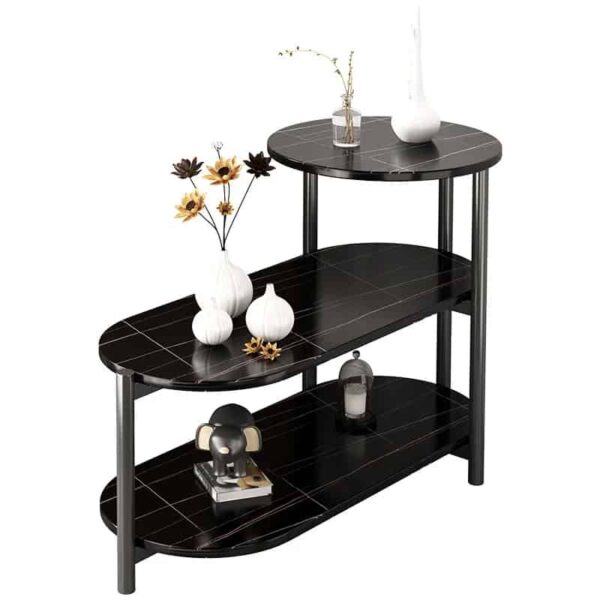 Etagère d'Appoint Ronde 04 niveaux, convient pour chambre à coucher et salon (blanc, noir)