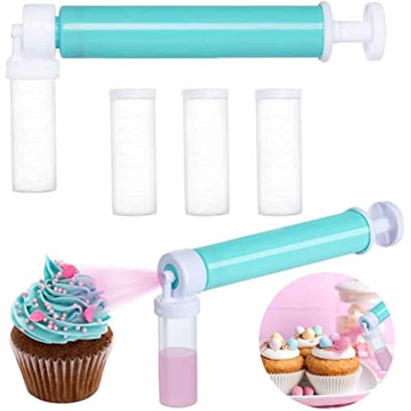 Kit de cuisson à l'aérographe à gâteau manuel avec 4 tube à paillettes pour gâteaux et ustensile pour la décoration de biscuits, cupcakes et desserts