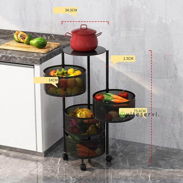 Étagère de rangement rotative, paniers de fruits sur roues à 3 niveaux