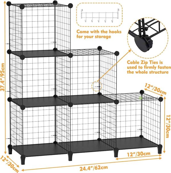 Lot de 6 étagères de rangement multifonctions en fil métallique pour armoire, placard, bibliothèque, parfait pour le bureau, le salon, la cuisine, la salle de bain