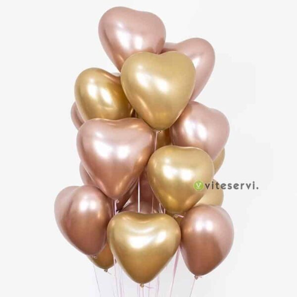 Set de 10 Ballons à hélium en forme de cœur métallique chromé pour décorations de fête d'anniversaire, mariage etc...