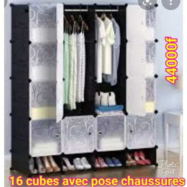 Armoire démontable 16 cubes avec pose chaussures