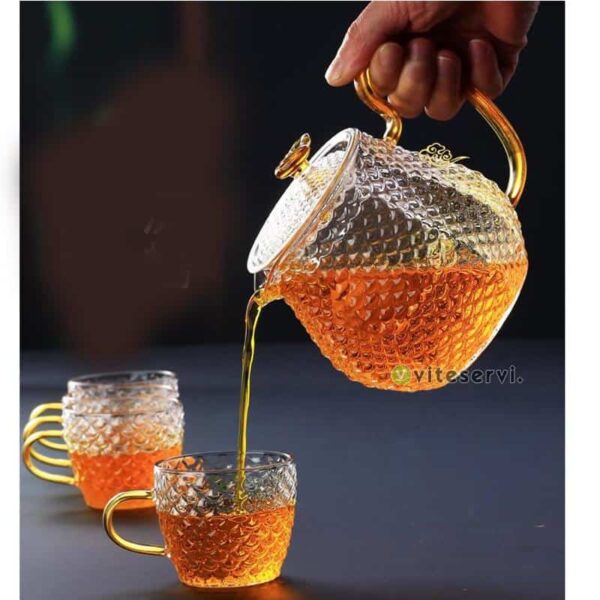 Théière à filtre à bulles plus 4 tasses en verre trempé