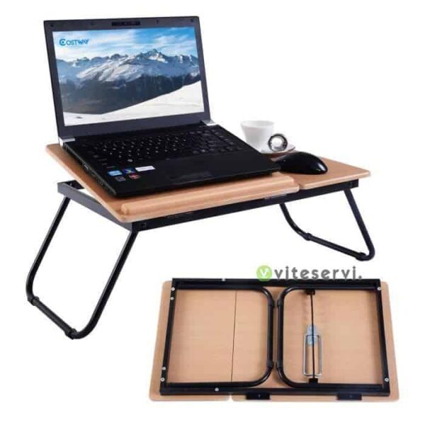 Table pour Ordinateur Portable Table de Lit en Bois MDF Hauteur Réglable et Pliable Convient pour Ordinateur de 10 à 19 Pouces