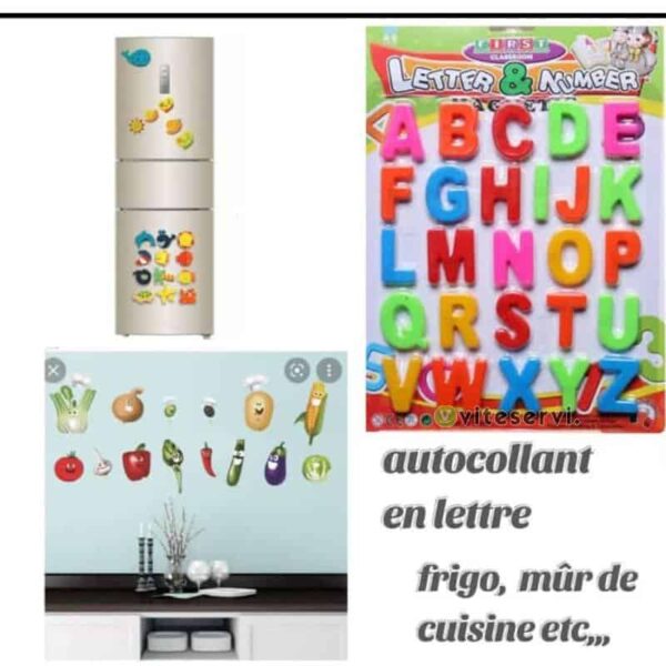 Lot de 3 pcs d'autocollant en lettre alphabétique pour frigo ou mûr de cuisine