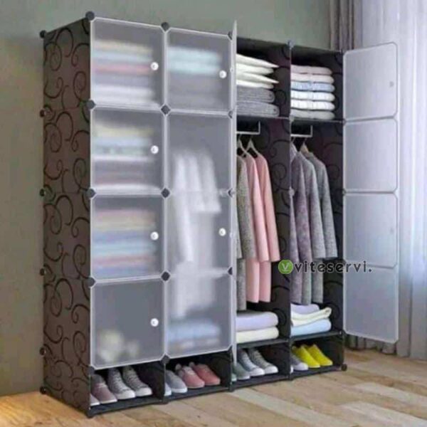 Armoire démontable en plastique 16 cubes avec range chaussure