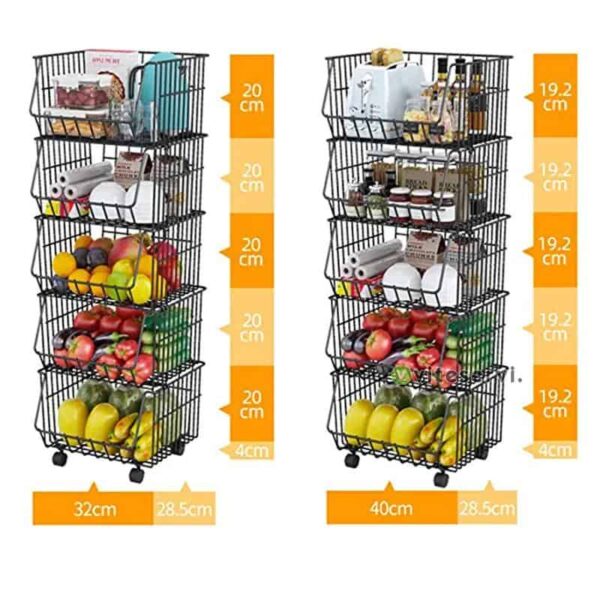 Étagère de rangement de légumes à roulette à 5 niveaux