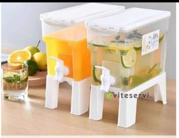 Fontaine plastique pour jus de fruit ou boisson pour réfrigérateur et avec support