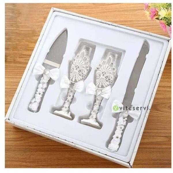 Ensemble 4pcs de couteau scie, spatule plus 2 flûtes à champagne de mariage