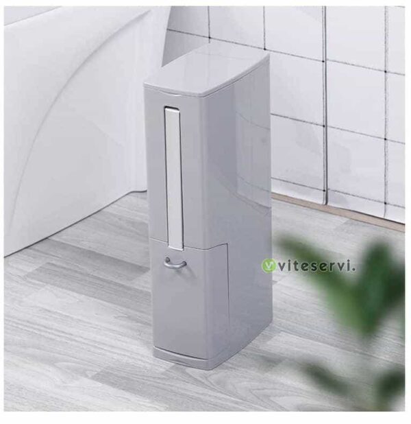 Poubelle rectangulaire de douche extra-plate avec couvercle et brosse de toilette 5 LITRES.