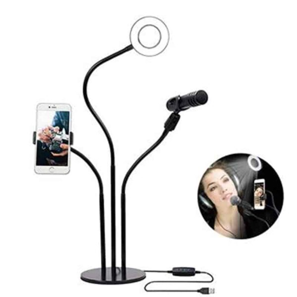 Ring light de table avec support de téléphone et de micro pour Maquillage ou film ou selfie