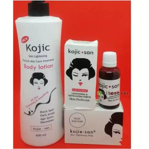 Gamme éclaircissant Kojic, le lait, le savon, la crème et l'huile pour supprimé les tâches anti imperfections, hydratant adoucissant et donne un éclat à la peau