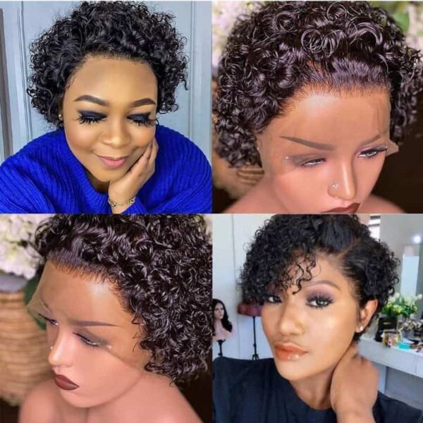 Perruque naturelle short curly bob with a side part