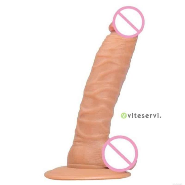 Sextoys gode réaliste de couleur chair avec un gland bombé et des veines saillantes